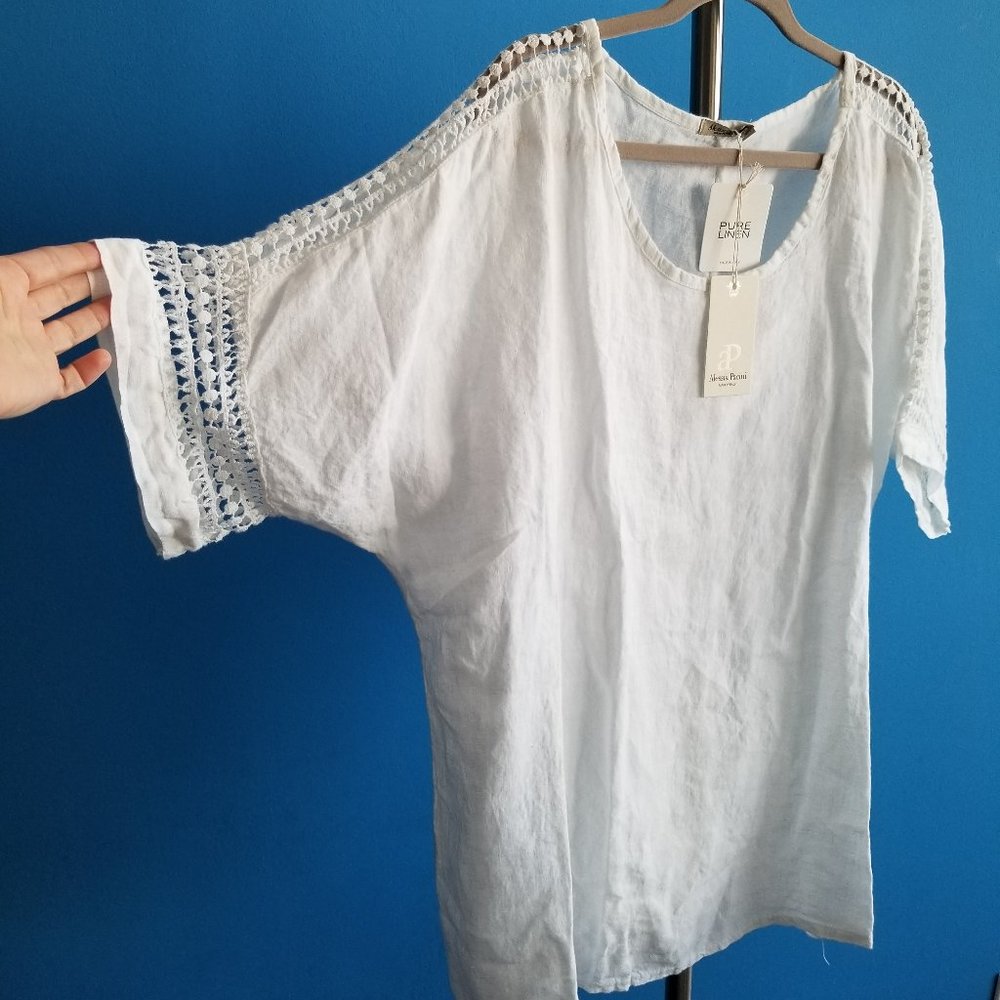 ALESSIA PACINI 100% ITALIAN LINEN TUNIC TOP BLOUSE